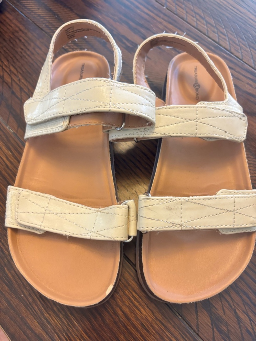 Nordstrom Treasure & Bond Girls Sz 3 Velcro Strap Sandals Tan Comfort